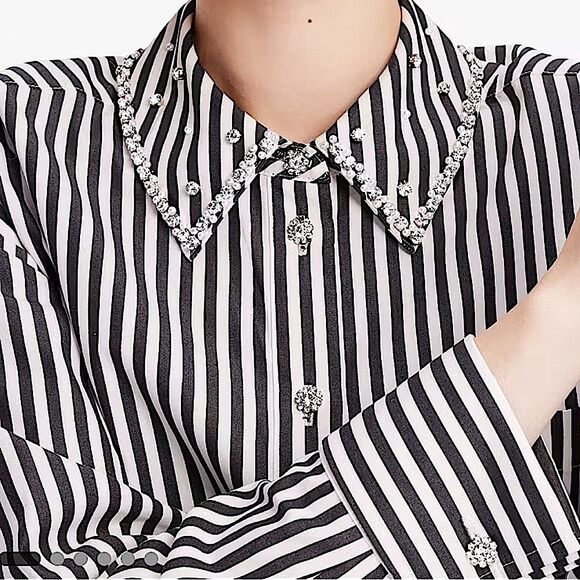 kate spade Acrobat Stripe Black and White Embellished Womens Shirt Size L - Picture 8 of 13